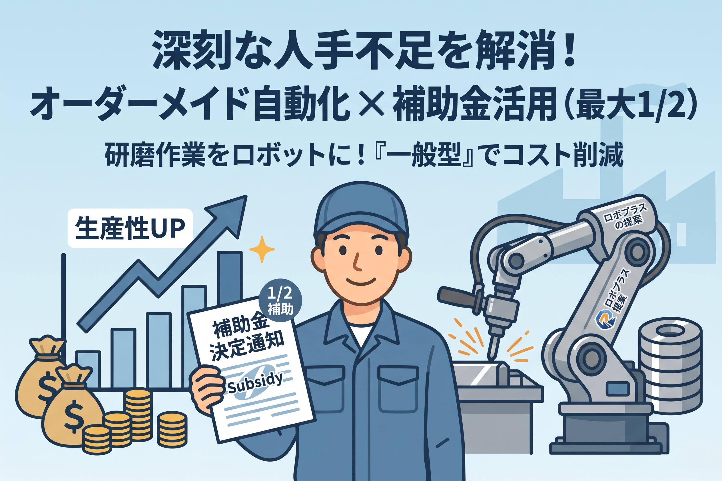 【補助金でコスト半減】研磨作業の自動化で人手不足を解消！サンダーロボ導入のメリット